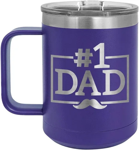 Vista 14 de NUMBER 1 DAD B Blue Taza de café de 15 oz con tapa deslizante Taza de café de viaje aislada Ideas de regalos del día del padre de hijo o hija