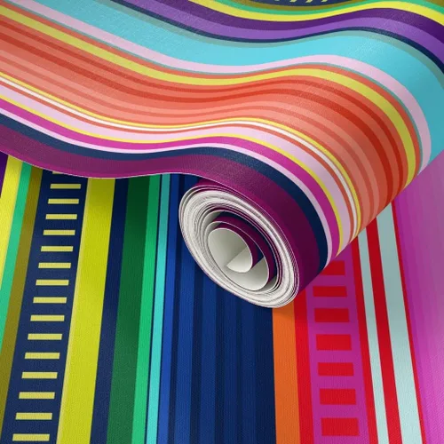 Vista 2 de Spoonflower Papel tapiz para despegar y pegar, diseño de rayas de serape, estilo mexicano, colorido y brillante, papel pintado extraíble