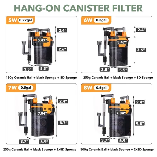 Vista 7 de hygger Filtro externo de acuario para colgar en la parte posterior, filtro silencioso para tanque de peces con filtración de 3 etapas, motor