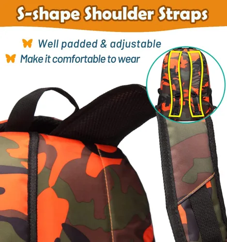 Vista 6 de BLUEFAIRY - Mochilas para niños y niñas, escuela primaria, secundaria y media mochilas para libros para niños de 6 a 8 años, NegroNaranja