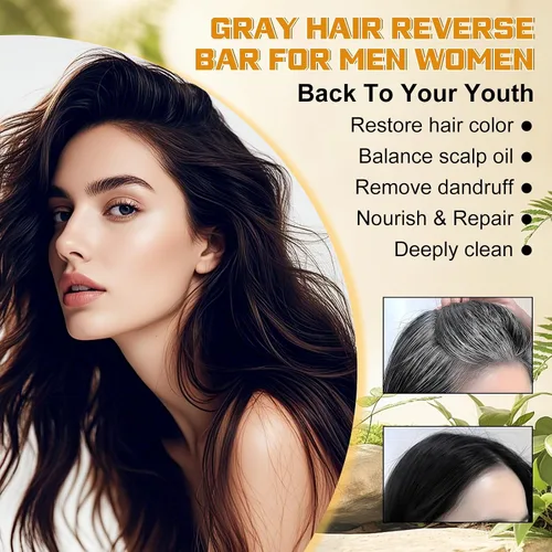 Vista 2 de Atsy Jabón en barra de cabello gris, jabón negro natural para cobertura de cabello gris, barra de champú oscurecimiento con ginseng y sésamo negro