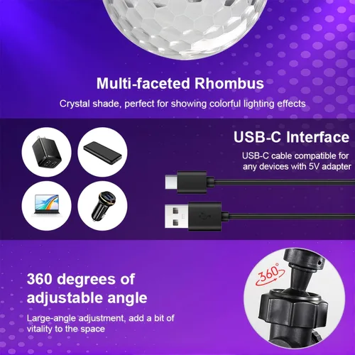 Vista 10 de Paquete de 2 luces recargables de bola de discoteca activadas por sonido para interiores