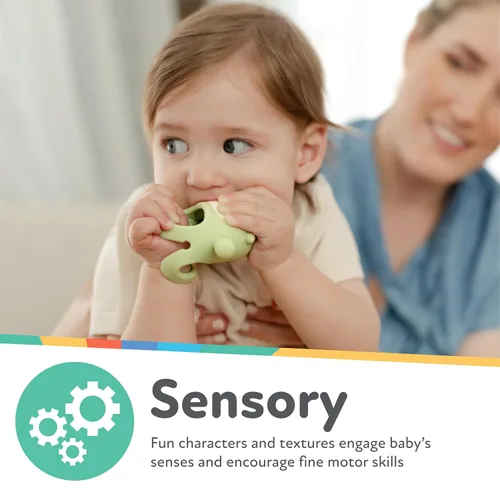 Vista 4 de Nuby Manopla de dentición de muñeca de silicona - Anillo de mordedor para bebés - Más de 3 meses - Oso azul Oso azul