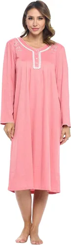 Vista 14 de Casual Nights Vestido de dormir floral de manga larga para mujer, camisón Henley de longitud completa Baya(Berry floral)