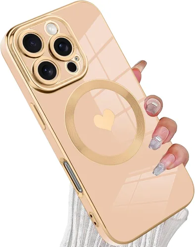Vista 27 de tharlet Funda Magnética para iPhone 11 [Compatible con Magsafe] Lindo Corazón de Amor de Lujo Chapado Borde Dorado Parachoques con Lente de Cámara