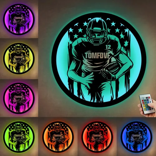 Vista 8 de Letrero de metal personalizado para jugador de fútbol con luz LED, nombre y número personalizado, arte de pared de fútbol, letrero de neón