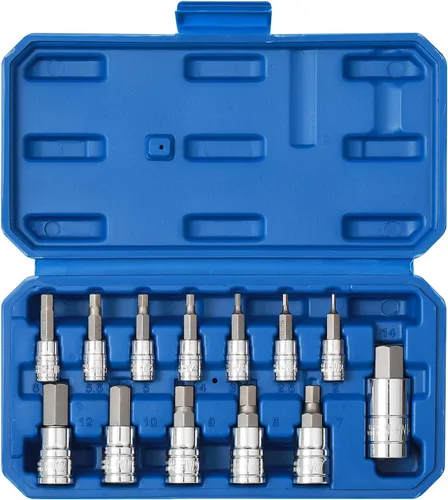 Vista 7 de EMENTOL Juego de llaves hexagonales de 33 piezas, 1/4", 3/8" y 1/2", broca Allen SAE y métrica, CR-V, acero S2, juego de llaves hexagonales maestras