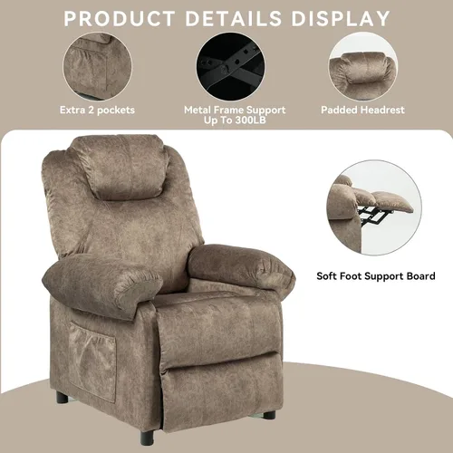 Vista 5 de Silla reclinable de masaje con calor, sillas reclinables de tela con relleno con calefacción, sillón reclinable pequeño para sala de estar