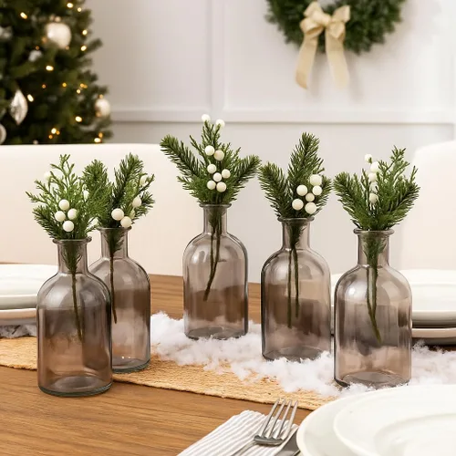 Vista 2 de Koyal Wholesale Juego de 6 mini jarrones de cristal para centros de mesa, bodas y decoración del hogar, pequeñas botellas decorativas para flores
