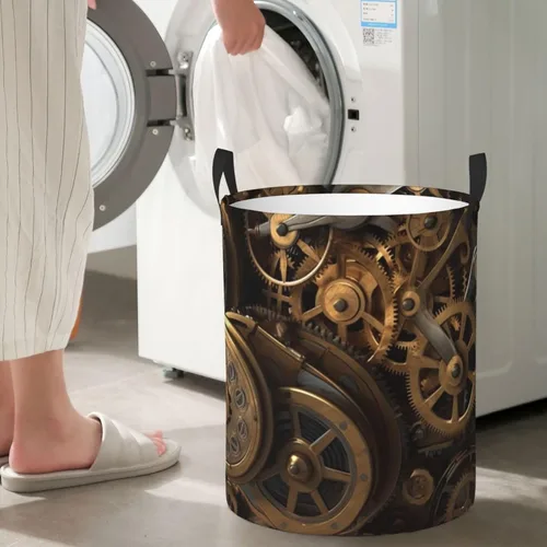 Vista 7 de Cool Steampunk Gears print Circular Hamper Waterproof Storage Bin Organizer Basket Laundry Hamper With Handles For Clothes Toys Small