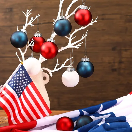 Vista 4 de Leitee Bola colgante de Navidad patriótica para árbol de Navidad, adorno de Navidad, decoración de boda, bola para colgar para árbol de Navidad