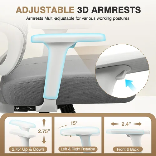 Vista 5 de Silla ergonómica de escritorio de oficina, silla de oficina de malla transpirable con soporte lumbar, sillas de escritorio para computadora, cómodas