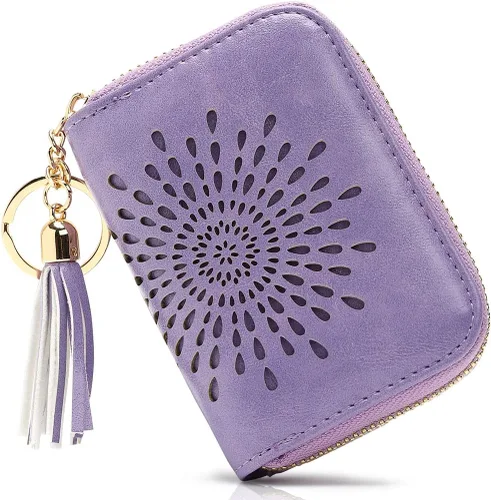 Vista 35 de APHISON RFID - Porta tarjeta de crédito con llavero, cartera pequeña con cremallera para mujer, Moderno