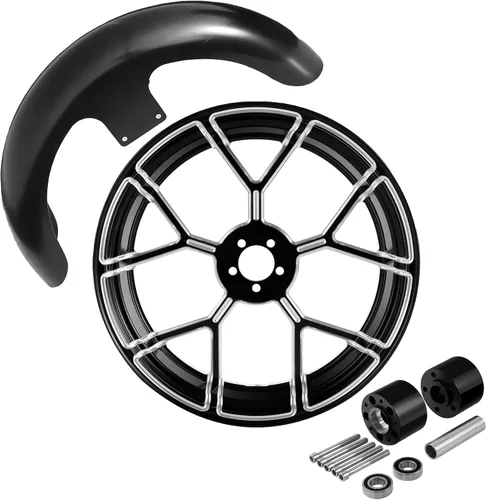 Vista 34 de TCMT Llanta de rueda delantera de 21", buje de rueda de brida de doble disco con guardabarros delantero negro sin pintar, compatible con modelos