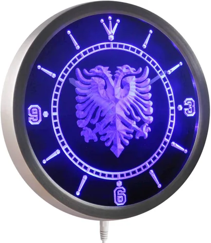 Vista 3 de ADVPRO nc0400-r Albanian Eagle Bar Pub Neon Sign Reloj de pared LED