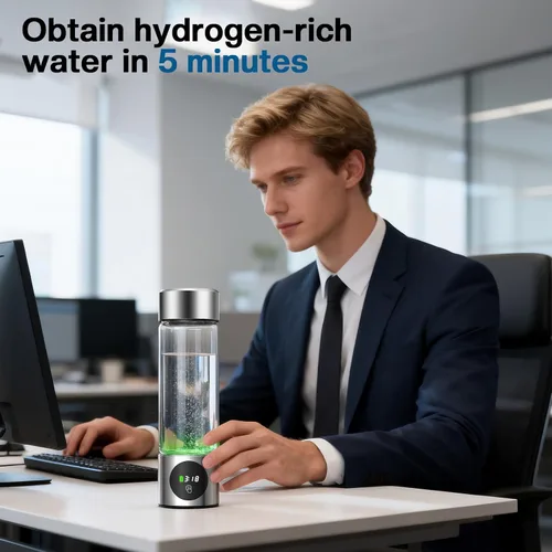 Vista 5 de Generador de botellas de agua de hidrógeno, agua de hidrógeno portátil recargable aquahealth, máquina ionizadora de agua de hidrógeno