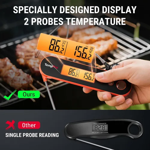Vista 4 de TempPro TP610W - Termómetro recargable de lectura instantánea para cocinar, termómetro digital de acero inoxidable para carne, con alarma