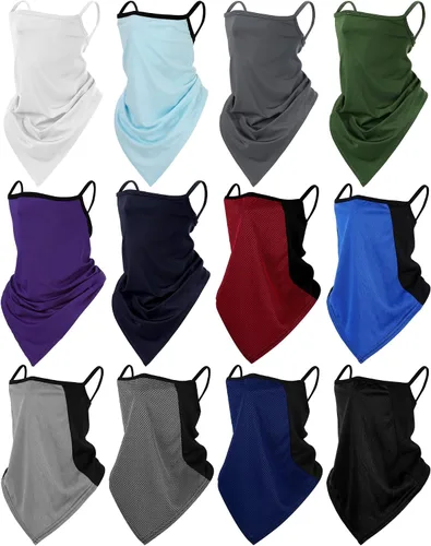 Vista 8 de JaGely Paquete de 12 polainas para el cuello, bufanda, máscara elástica con cinta elástica para las orejas, diadema absorbente para mujeres