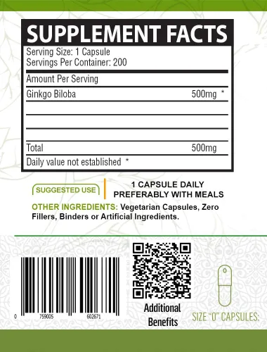 Vista 2 de NutreeVit Cápsulas 100% orgánicas de ginkgo biloba - Botella de 60