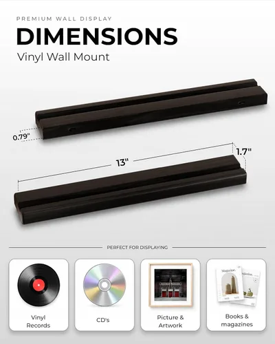 Vista 3 de Soporte de pared de vinilo sin taladro, paquete de 6 estantes de Negro