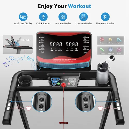 Vista 5 de CIIHI Treadmill with Auto Incline - 450 LBS Capacity Treadmill for Home Gym 15% Auto Incline, 47.2"x18.1" Belt, 0.5-10 MPH, Soft Drop Folding