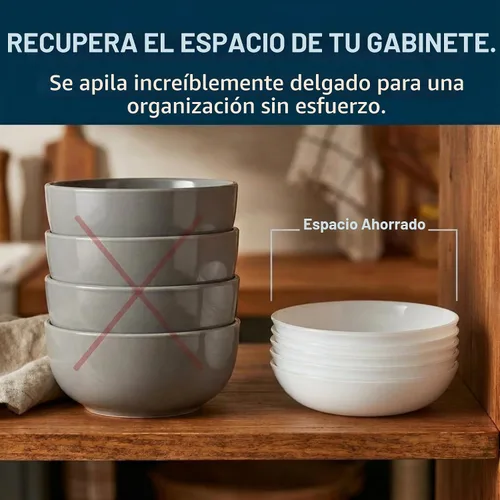 Vista 5 de Corelle Tazones Versa de 4 piezas para ensalada de pasta y más, servicio para 4, duraderos y ecológicos, de 30 onzas, juego de cuencos compactos