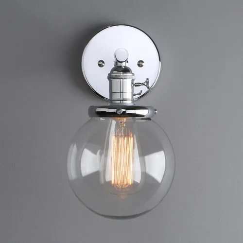 Vista 8 de Phansthy Aplique de pared industrial con forma de globo con toldo de cristal transparente de 5.9 pulgadas (cromado)