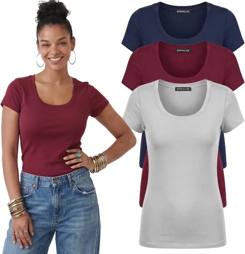 Vista 116 de Emmalise - Camiseta de manga corta para mujer, cuello redondo, estilo básico, pack de valor, tallas junior y grandes