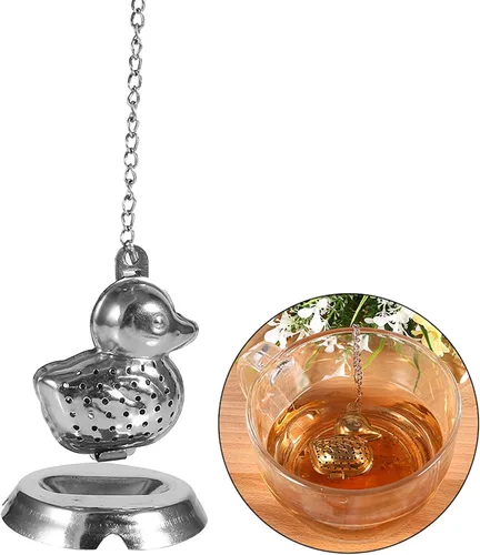 Vista 9 de Mini infusor de té suelto duradero, infusor de té de acero inoxidable, forma de pato para sala de estar, oficina, cocina, casa de té