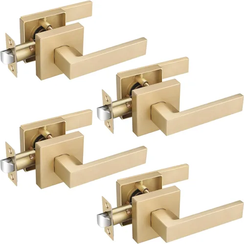 Vista 29 de EHOMEWARE - Juego de manijas de puerta delantera doble de latón, manija de puerta de latón cuadrado resistente en oro y cerradura de un solo