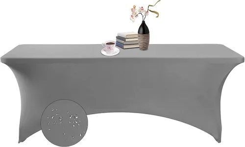 Vista 147 de Paquete de 2 fundas de mesa de elastano impermeables para mesas rectangulares, 6 pies, negras, elásticas, resistentes a manchas, para todas
