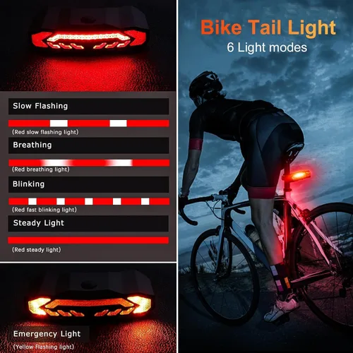 Vista 4 de WSDCAM Juego de luces para bicicleta con alarma de bocina de bicicleta, luz trasera de bicicleta con control remoto con señales de giro y luz