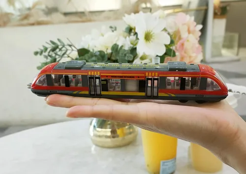 Vista 9 de Crelloci Juego de 3 trenes bala, tren de juguete de alta velocidad vinculado Lotomotora, modelo de automóvil de aleación fundida, metro deslizante