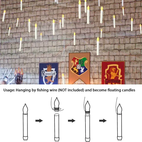 Vista 4 de Amagic 12 velas LED cónicas sin llama, sin control remoto, velas flotantes mágicas colgantes, candelabros a pilas, velas falsas eléctricas