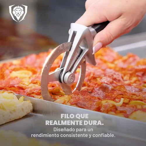 Vista 2 de Dalstrong Orbit Razor - Rueda cortadora de pizza, acero inoxidable #304 de 0.079 in, giratoria de tres radios, mango G-10, para pizza casera, pan