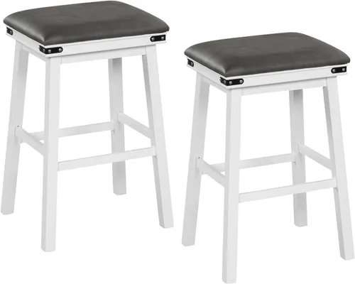 Vista 12 de Giantex Juego de 2 taburetes de bar de 24 pulgadas de altura de mostrador, taburetes de bar de madera sintética de granja con asiento acolchado