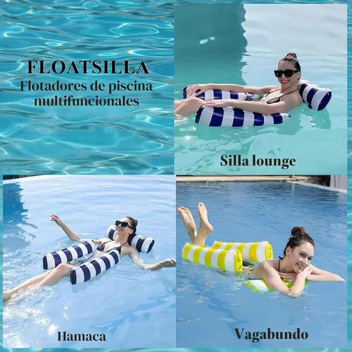 Vista 5 de Paquete de 2 flotadores inflables de agua para adultos – Tumbona flotante de piscina con asiento de malla – Hamaca flotante para adultos piscina