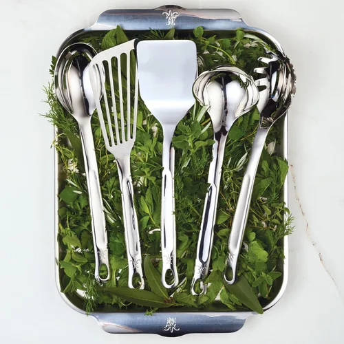 Vista 2 de Hestan Provisions - Herramientas de chef, juego esencial (5 piezas), cuchara sólida de acero inoxidable, cucharón, tenedor para pasta