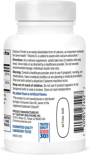 Vista 8 de 21st Century Citrate Plus D cápsulas máximas, 120 unidades, 27492, Cápsulas, 1