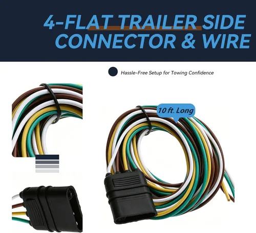 Vista 2 de NEWSUN® 10 pies 3 m de largo Arnés de cableado de remolque extensible premium 4 vías planas Conector de cableado de cobre chapado en plata de 4 10ft