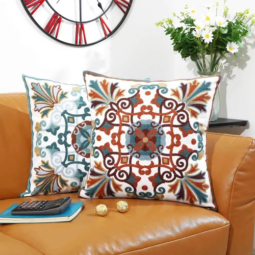 Vista 7 de Juego de 2 fundas de almohada decorativas para sofá de 18 x 18 pulgadas, con patrón bordado para sala de estar, sofá, cama, silla