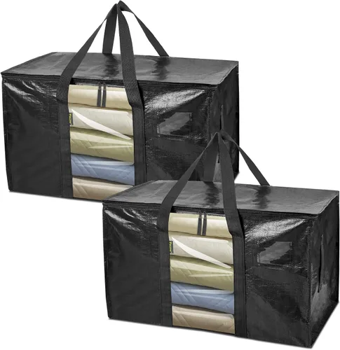 Vista 33 de BALEINE Paquete de 2 bolsas de mudanza de gran tamaño con asas reforzadas, bolsa de almacenamiento resistente para ropa, suministros de mudanza