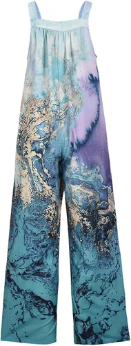 Vista 3 de PANOEGSN Womens Oversized Overalls Summer Bohemian Floral Bib Pants Causal Suspender Pleated Rompers Beach Palazzo Jumpsuits