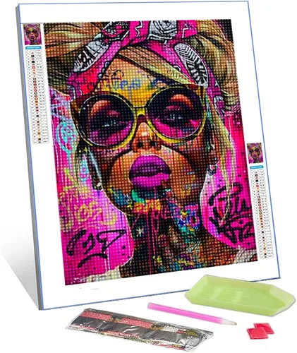 Vista 14 de Pintura de diamantes de calavera de azúcar 5D, kit de numeración, arte del día de la muerte, arte de pared de rosa roja, arte de pared con diamantes