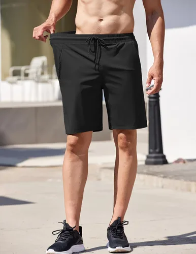 Vista 2 de COOFANDY Pantalones cortos deportivos para correr para hombre, 9 pulgadas, ligeros, con cintura elástica, pantalones cortos deportivos