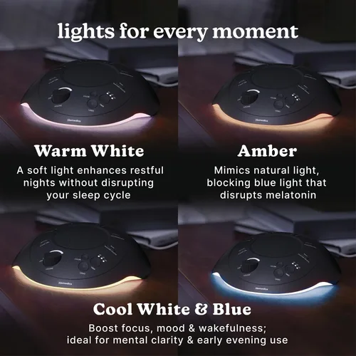 Vista 6 de Homedics Sleep Better - Máquina de sonido portátil, luz nocturna, 12 sonidos relajantes incluyendo ruido blanco, lluvia y tormenta eléctrica, diseño