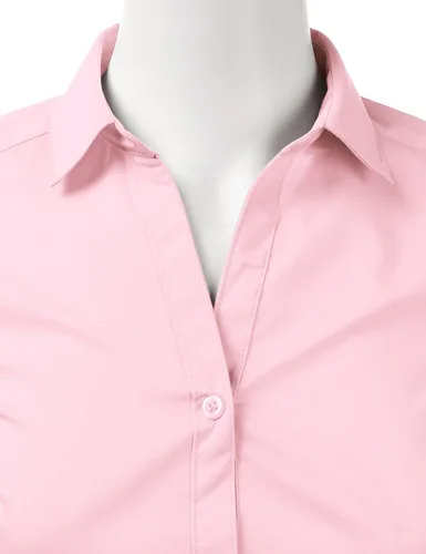 Vista 4 de Doublju - Camiseta básica de manga 34 con cuello de botón para mujer