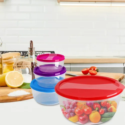 Vista 3 de Juego de ensaladeras de plástico multicolor, apto para microondas y lavavajillas, ideal para hornear, preparar, cocinar y servir alimentos