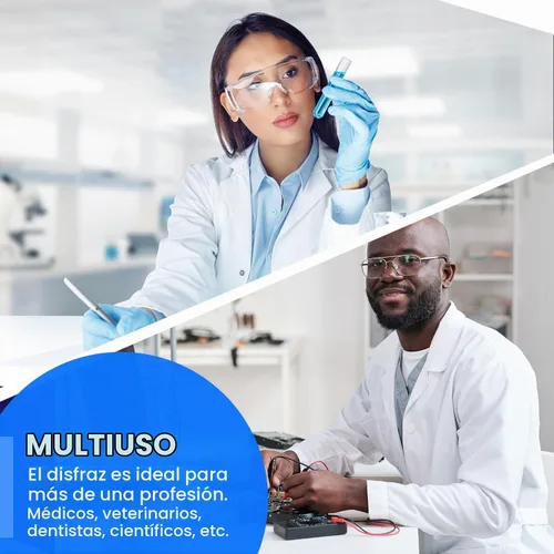 Vista 4 de Dress Up America Abrigo de laboratorio médico unisex para adultos, color blanco