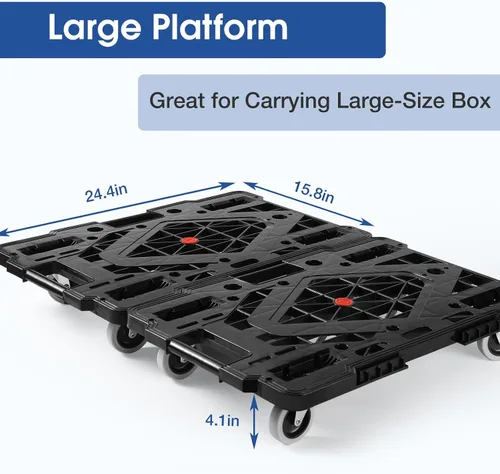Vista 4 de 2 unidades de carrito plano grande, capacidad de 1760 libras, carrito móvil resistente, 4 ruedas, rectangular, multifuncional, transportador